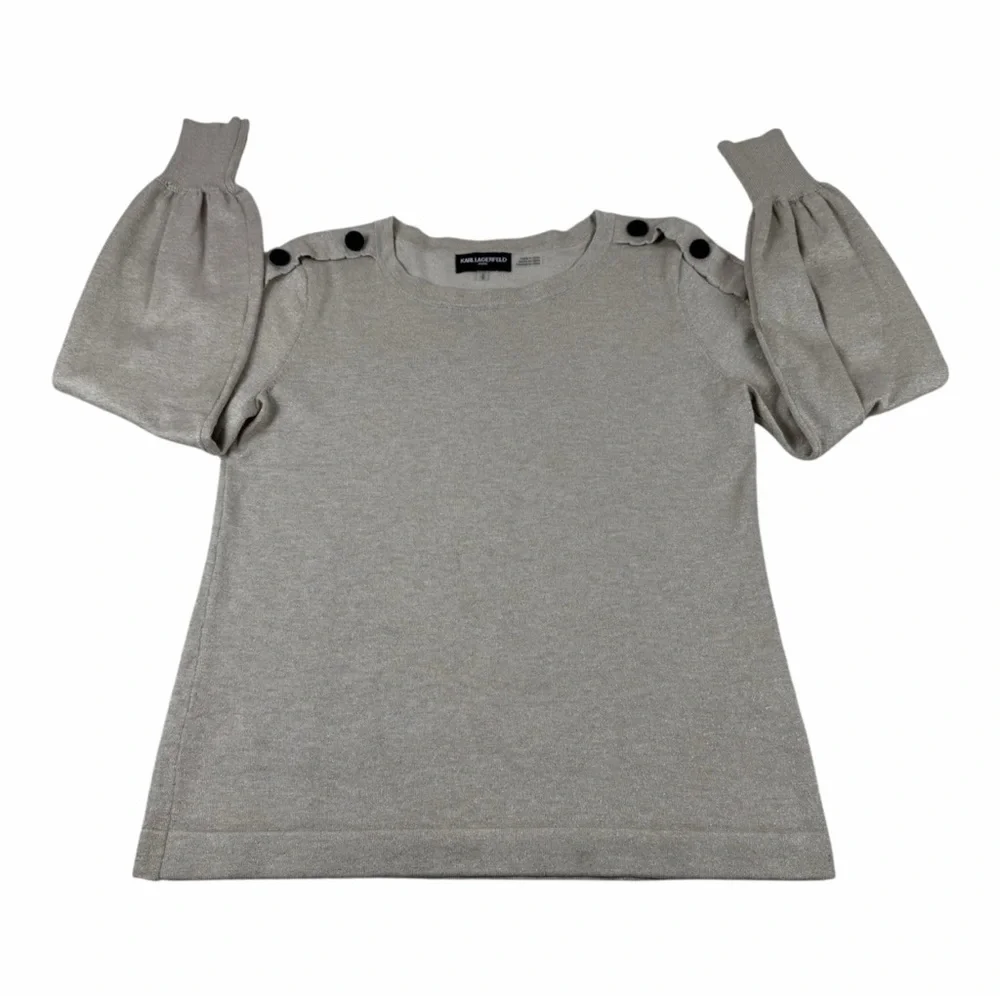 Karl Lagerfeld Metallic Balloon Sleeve Sweater Medium | Shimmer Knit A28 - Picture 4 of 6